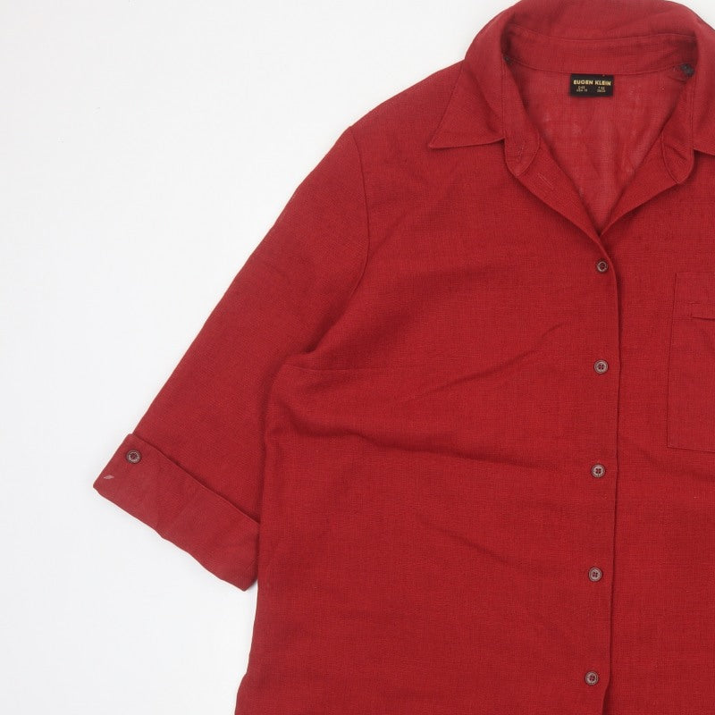 Eugen Klein Women Red UK 18 Collared Button-Up 3/4 Sleeve Woven Shirt