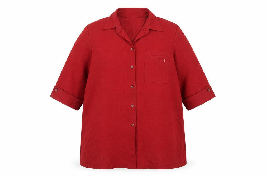 Eugen Klein Women Red UK 18 Collared Button-Up 3/4 Sleeve Woven Shirt