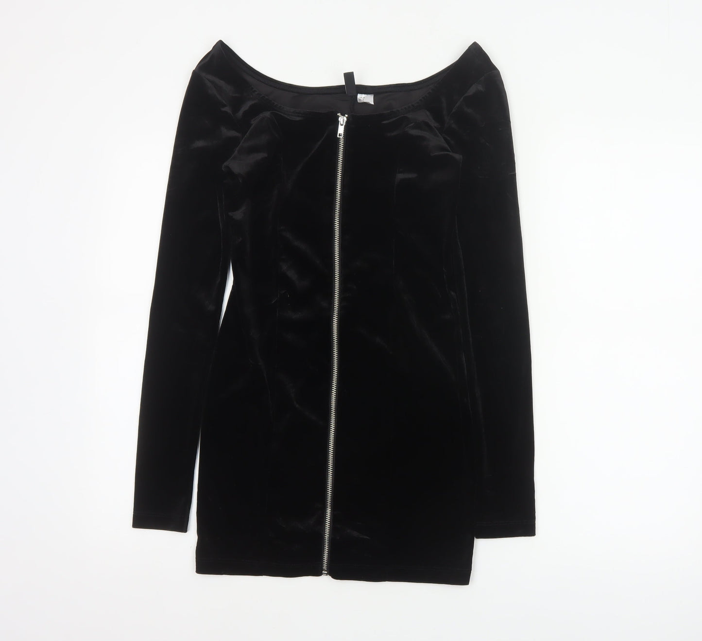 Divided by H&M Women’s Black UK 6 Bodycon Mini Velvet Zip Dress