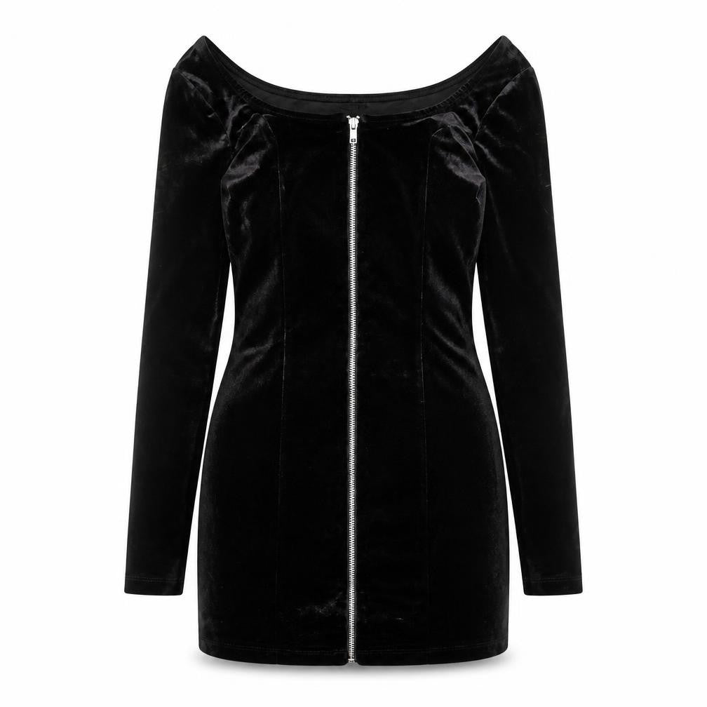 Divided by H&M Women’s Black UK 6 Bodycon Mini Velvet Zip Dress