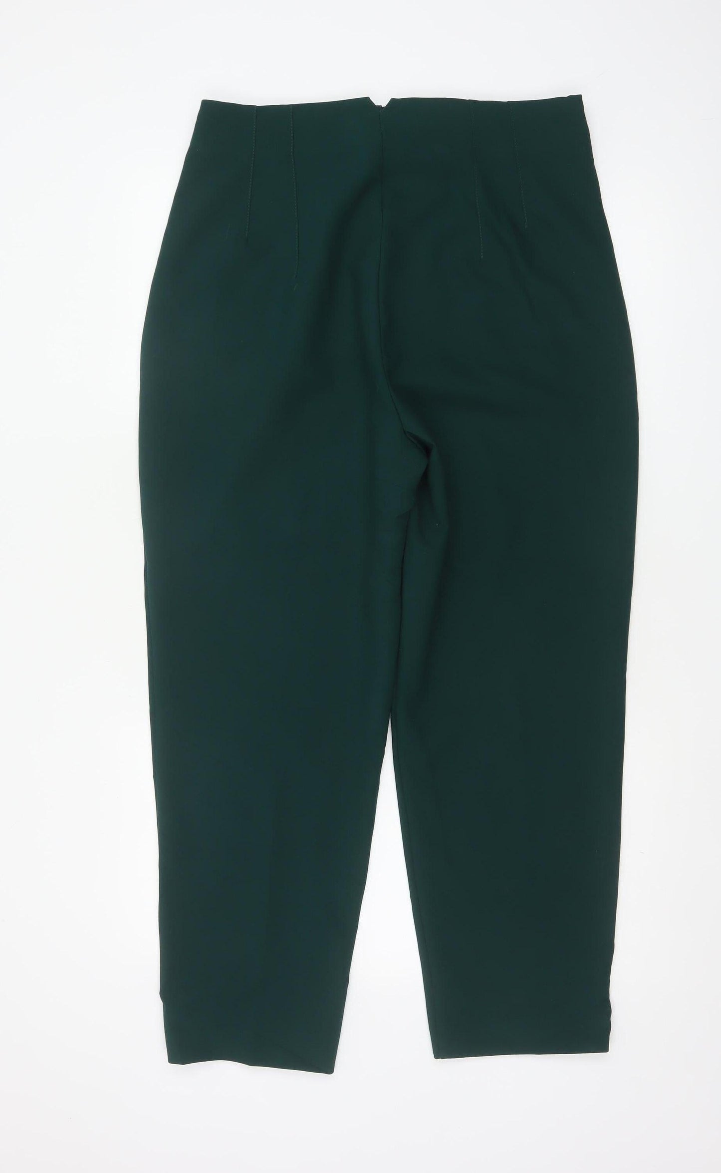 Zara Women Green XL High Rise Tapered Tailored Trousers Pockets