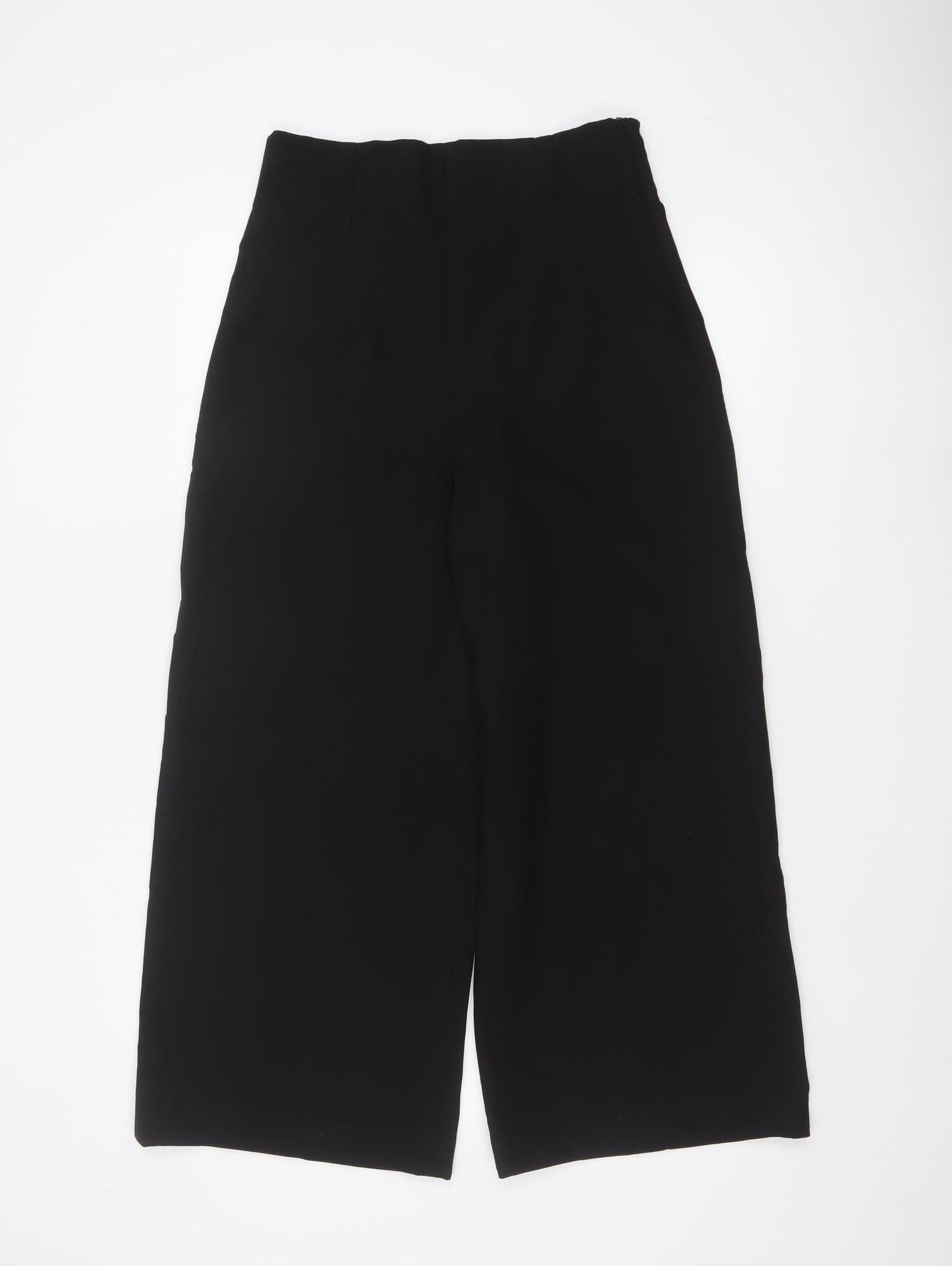 Zara Women Black XL High Rise Wide-Leg Trousers Smart Workwear