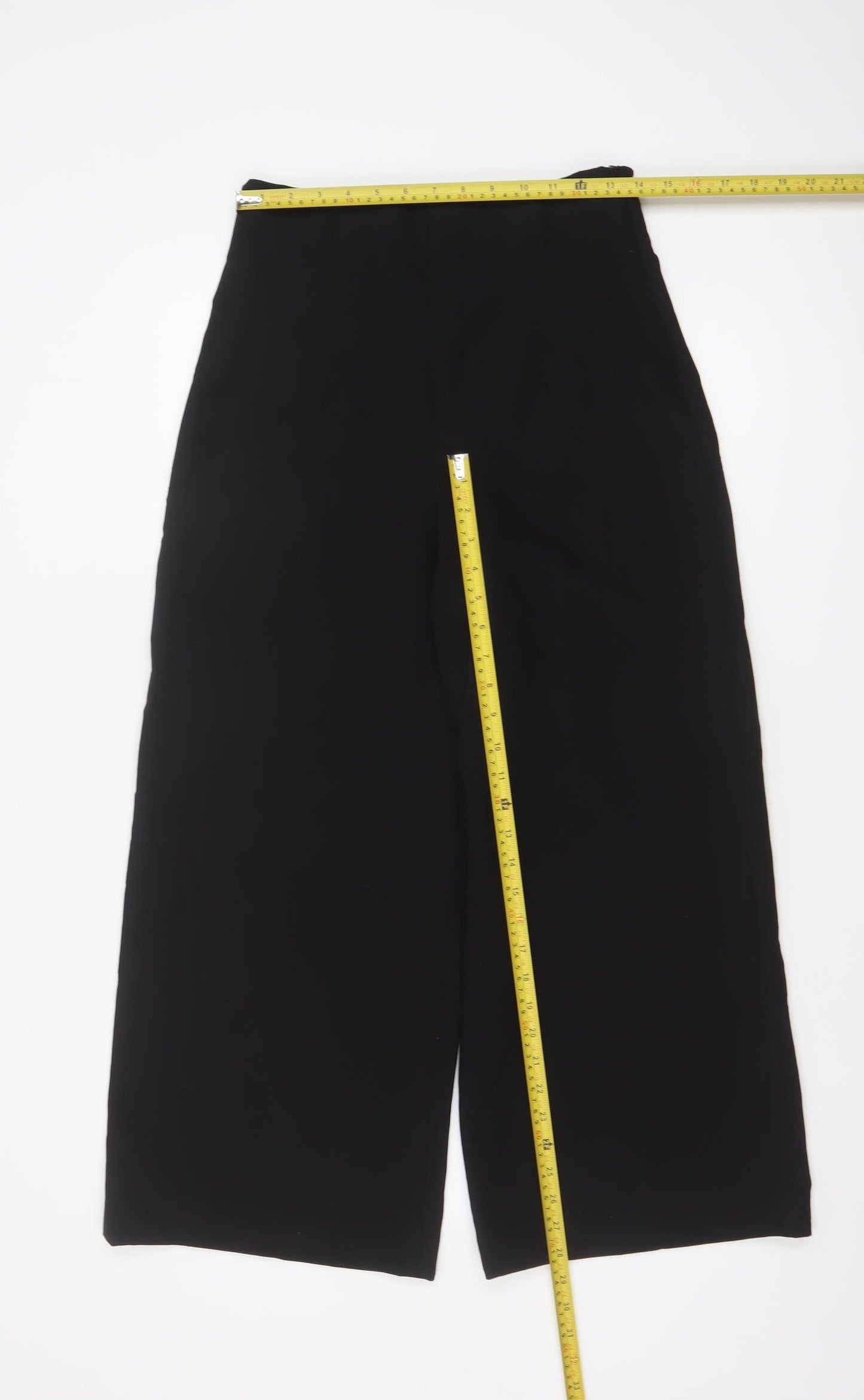 Zara Women Black XL High Rise Wide-Leg Trousers Smart Workwear