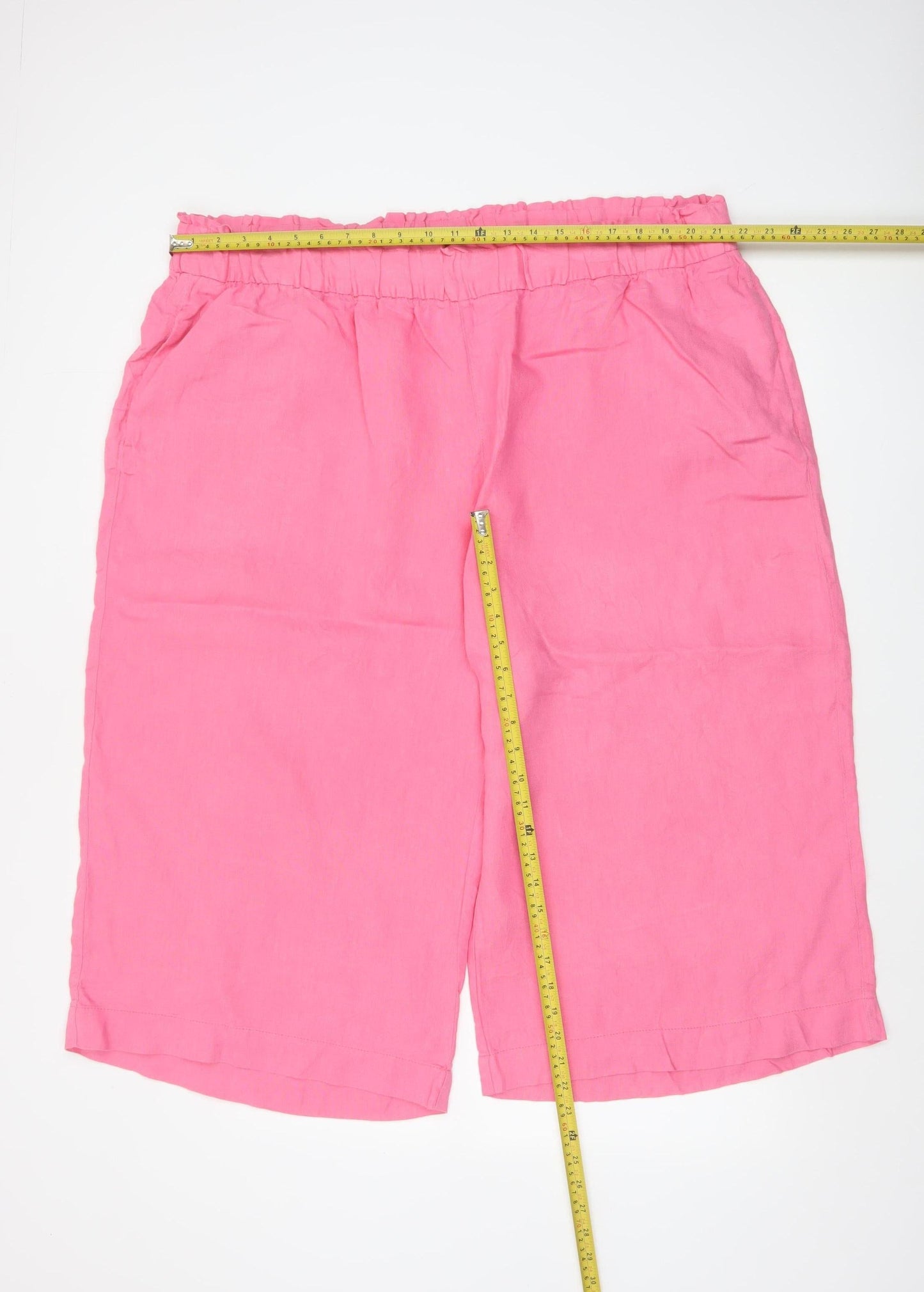 Marks & Spencer Women Pink UK 24 Linen Cropped Wide Leg Trousers