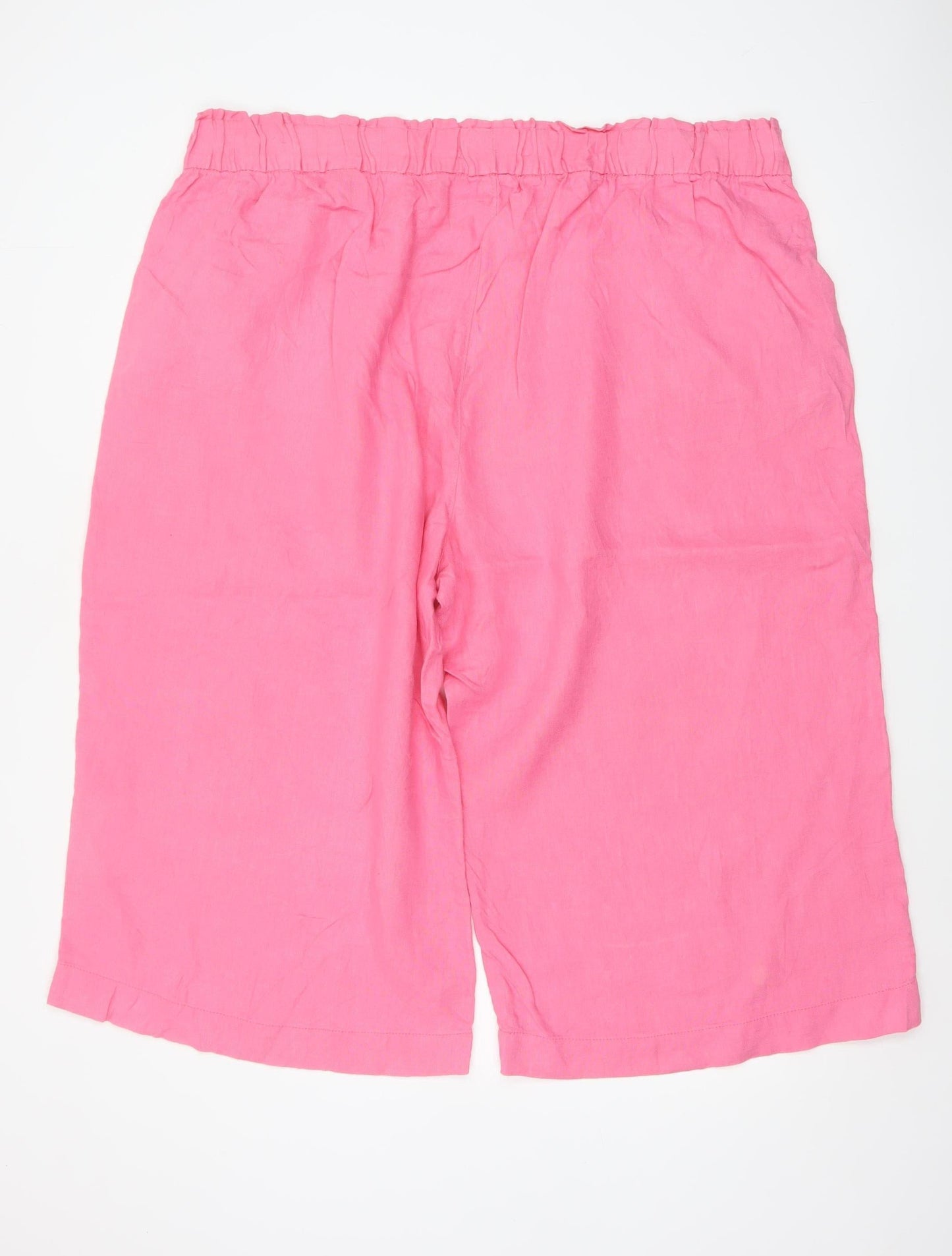Marks & Spencer Women Pink UK 24 Linen Cropped Wide Leg Trousers