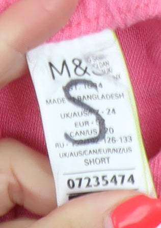 Marks & Spencer Women Pink UK 24 Linen Cropped Wide Leg Trousers