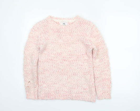 YD Girls Pink & White Fluffy Knit Pullover Jumper 12-13 Years 158cm