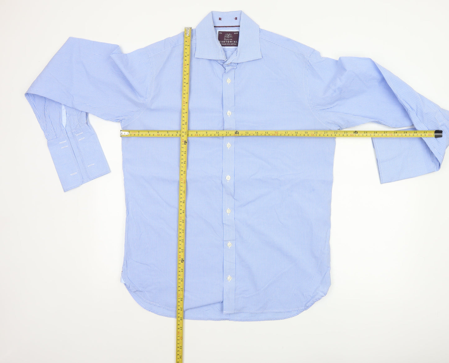 Sartorial Men's Blue Check Cotton 15.5 Long Sleeve Button-Up Shirt