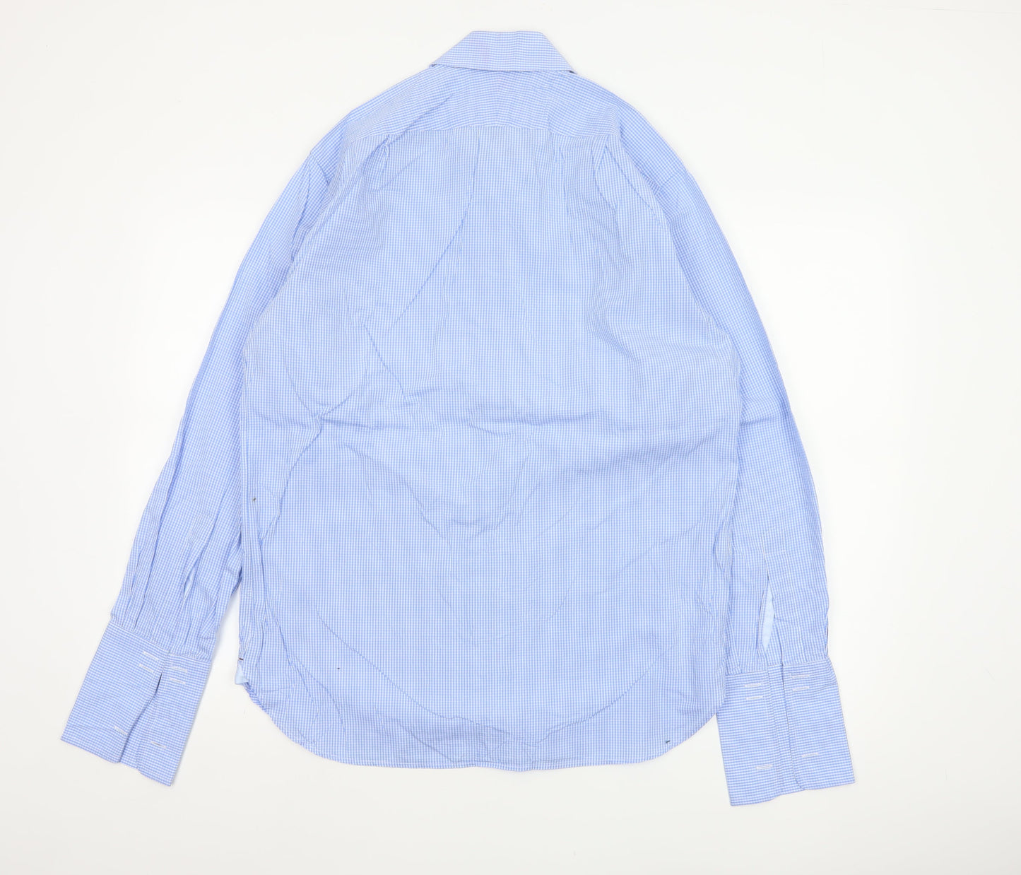 Sartorial Men's Blue Check Cotton 15.5 Long Sleeve Button-Up Shirt