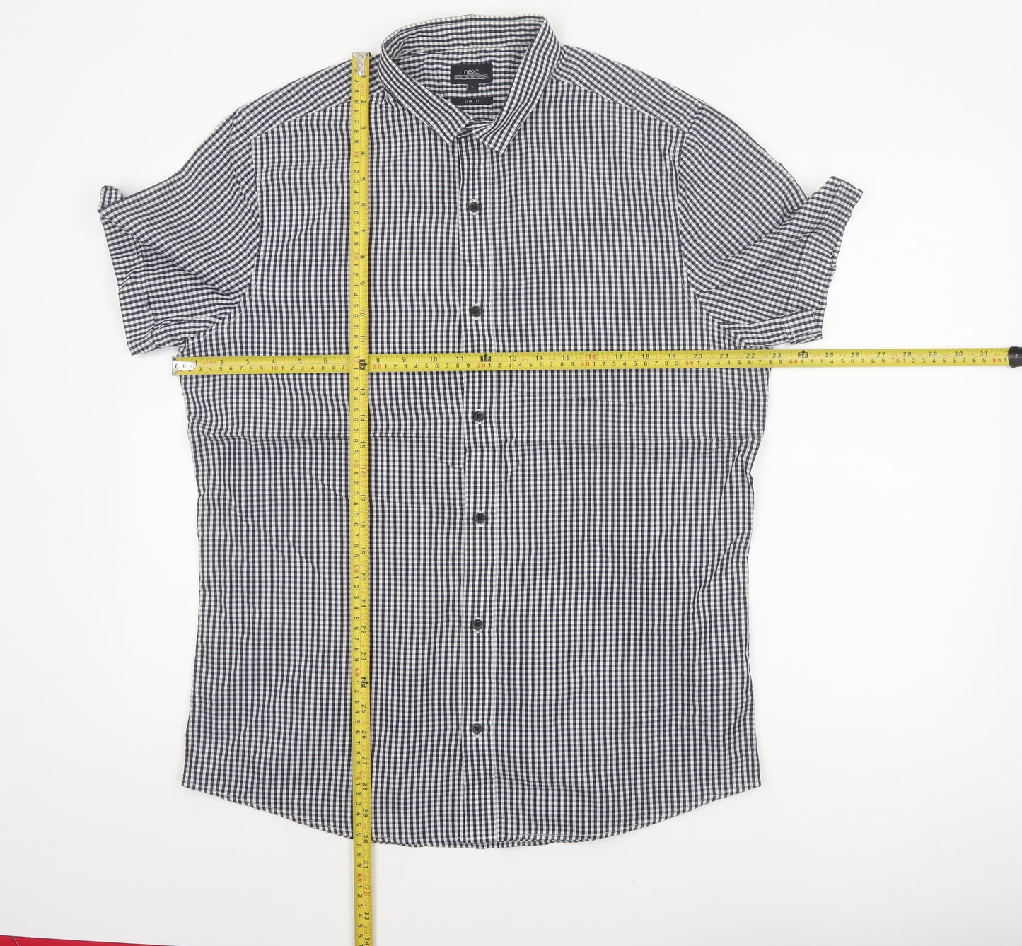 Next Men’s Blue White Check Slim Fit Short Sleeve Shirt L