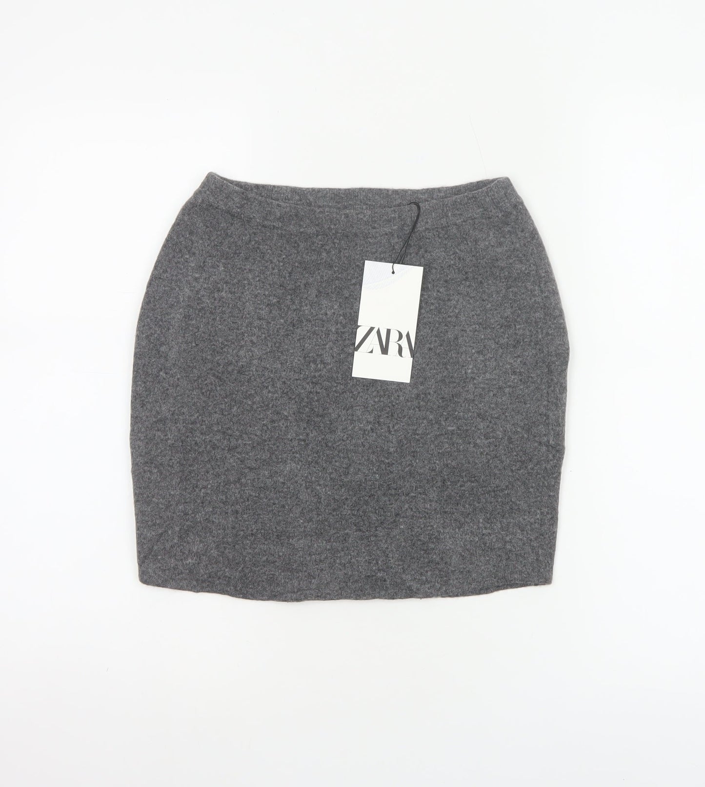Zara Women Grey S Knit Pencil Mini Skirt High Rise Stretch
