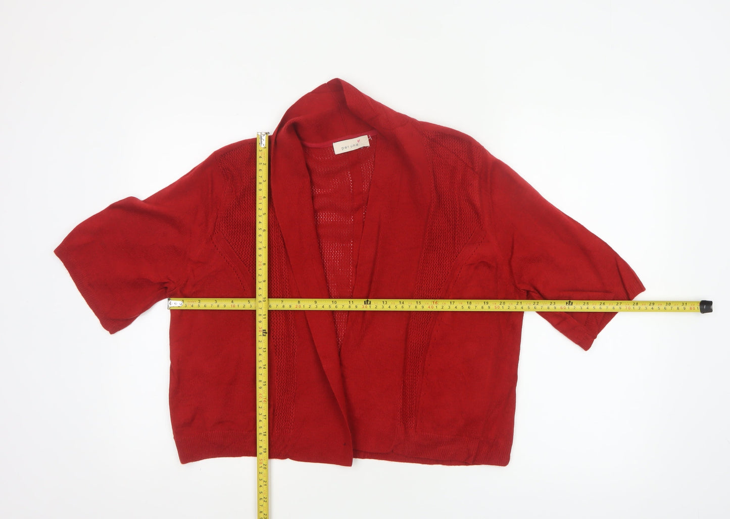 Per Una Women Red UK 18 Open Knit 3/4 Sleeve Cardigan