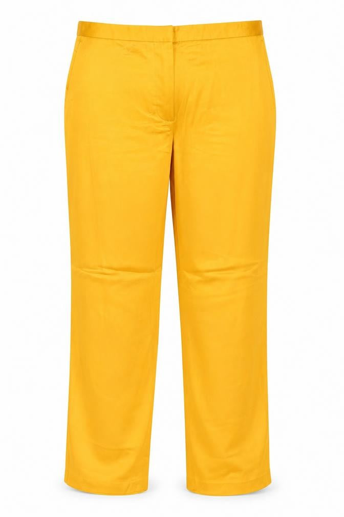 Front view of Massimo Dutti Women Yellow UK 14 Straight Leg Tailored Dress Trousers