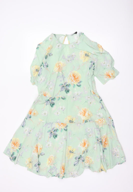 & Other Stories Women Green Floral UK 12 Fit & Flare Chiffon Dress