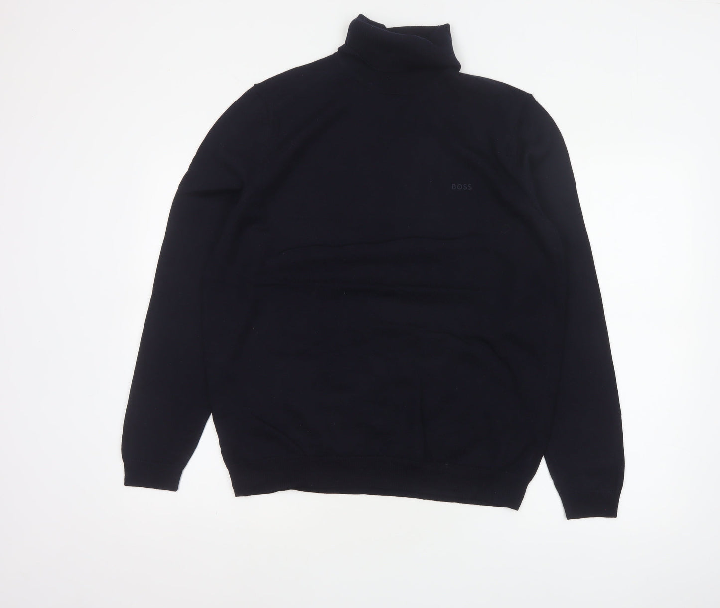 BOSS Men’s Black XL Roll Neck Cotton Pocket Pullover Jumper