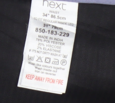 Next Men’s Grey 34R Dress Trousers Flat Front Smart Work Formal