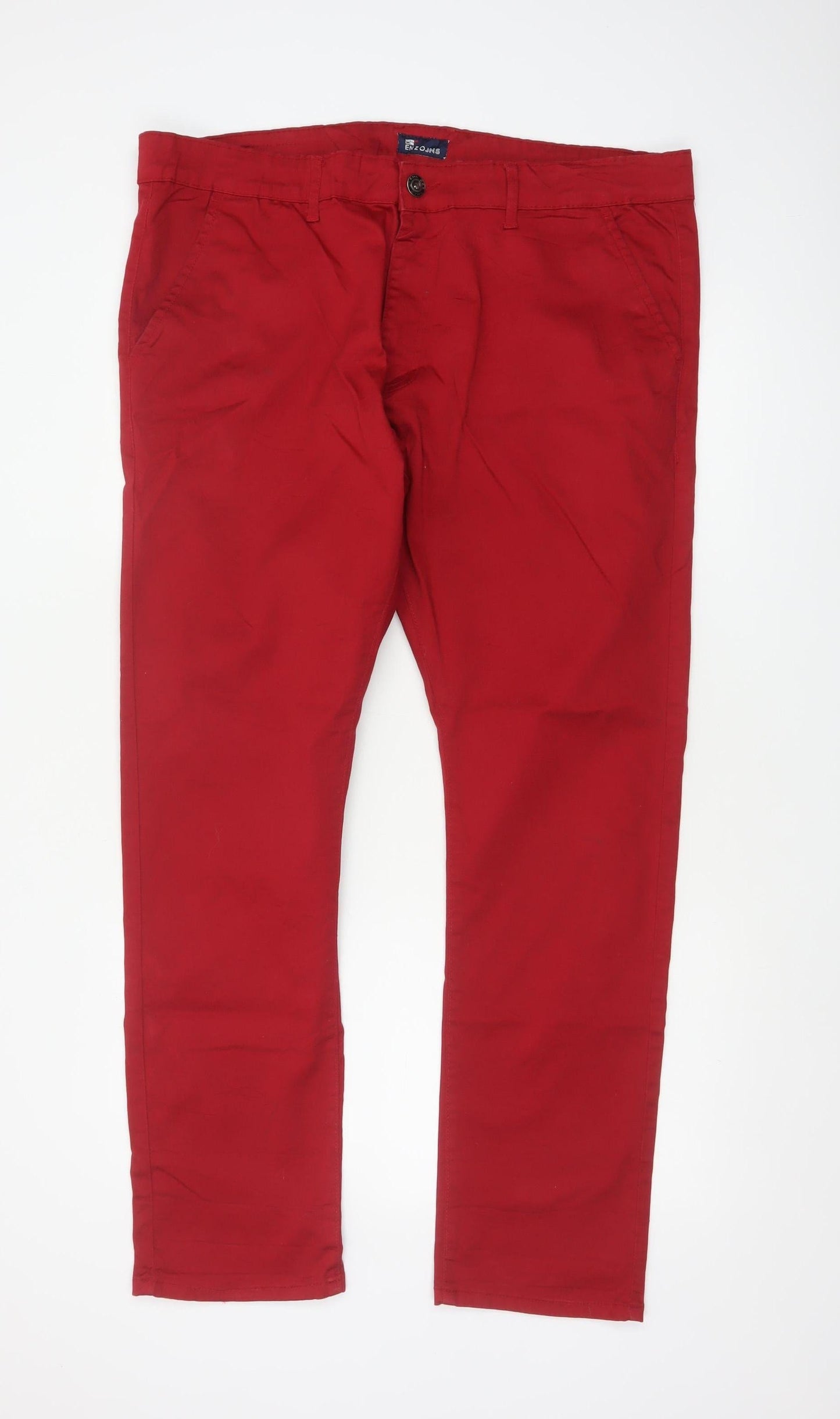 EnzoJns Men's Red 40R Stretch Chino Straight Trousers