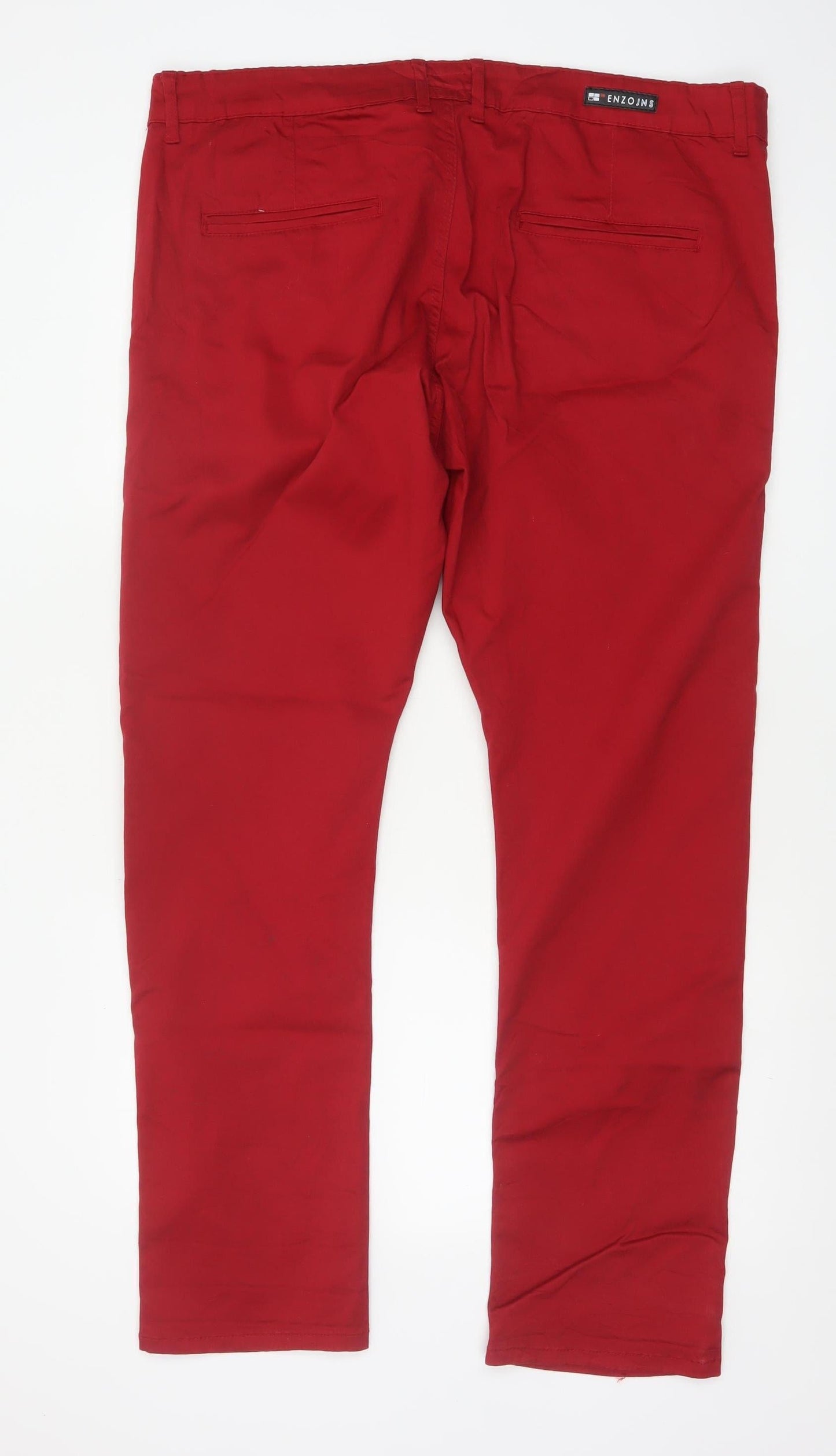 EnzoJns Men's Red 40R Stretch Chino Straight Trousers