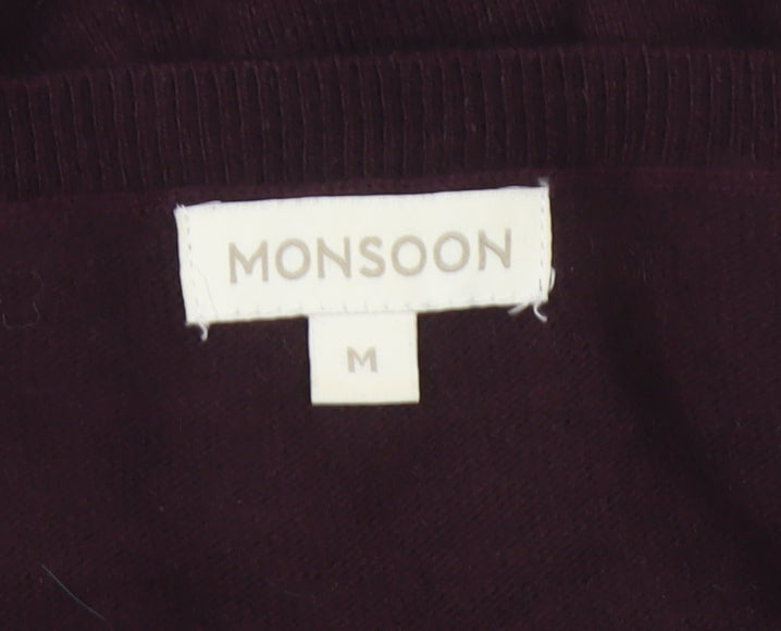 Monsoon Women Brown M Floral Beaded Embroidered Knit Tunic Jumper