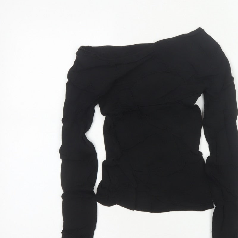Funn-J Women Black XS Off Shoulder Ruffle Knit Long Sleeve Blouse