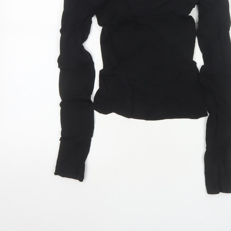 Funn-J Women Black XS Off Shoulder Ruffle Knit Long Sleeve Blouse