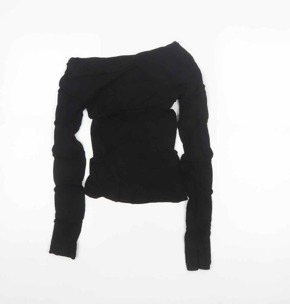 Funn-J Women Black XS Off Shoulder Ruffle Knit Long Sleeve Blouse