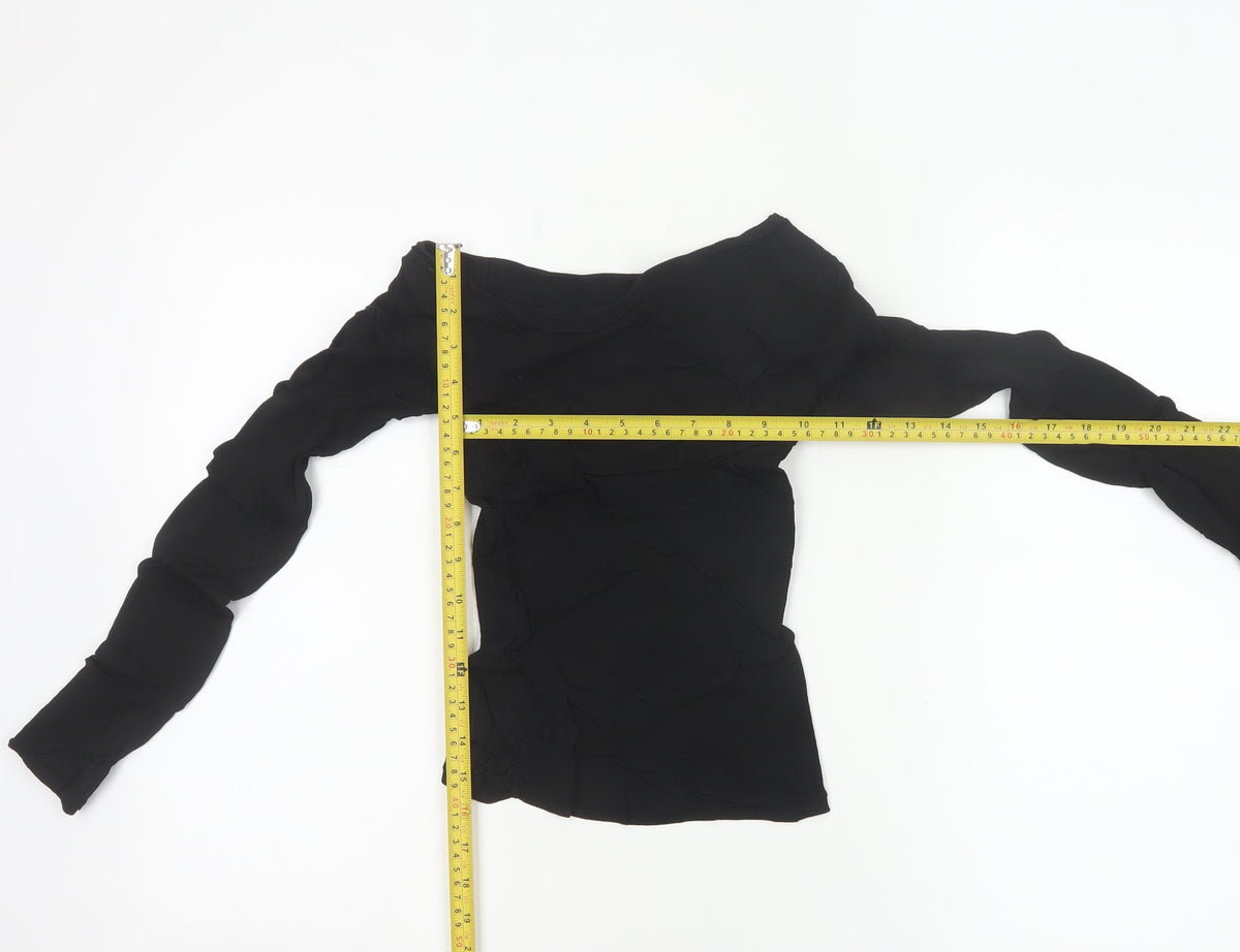 Funn-J Women Black XS Off Shoulder Ruffle Knit Long Sleeve Blouse