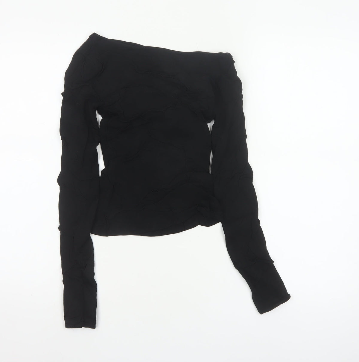 Funn-J Women Black XS Off Shoulder Ruffle Knit Long Sleeve Blouse