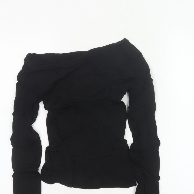 Funn-J Women Black XS Off Shoulder Ruffle Knit Long Sleeve Blouse