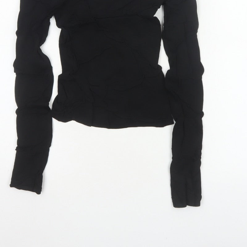 Funn-J Women Black XS Off Shoulder Ruffle Knit Long Sleeve Blouse