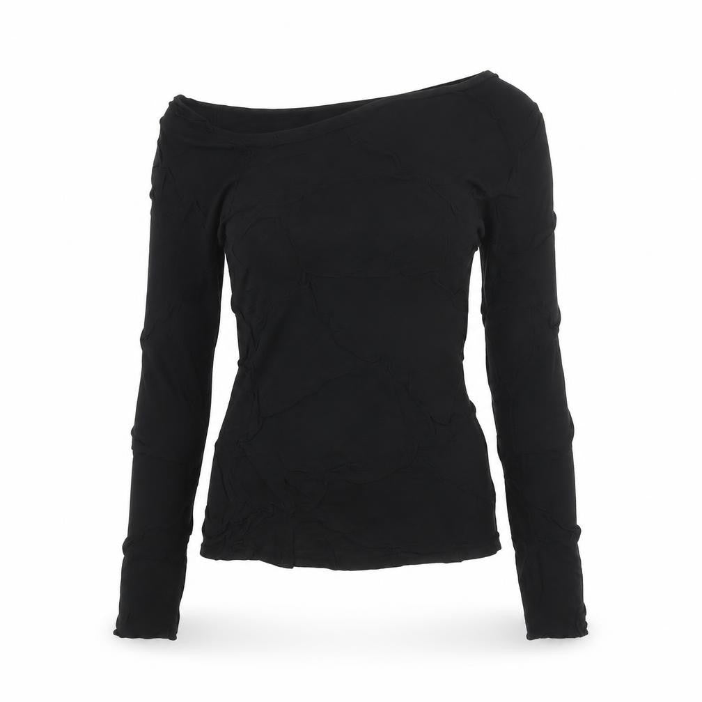 Funn-J Women Black XS Off Shoulder Ruffle Knit Long Sleeve Blouse