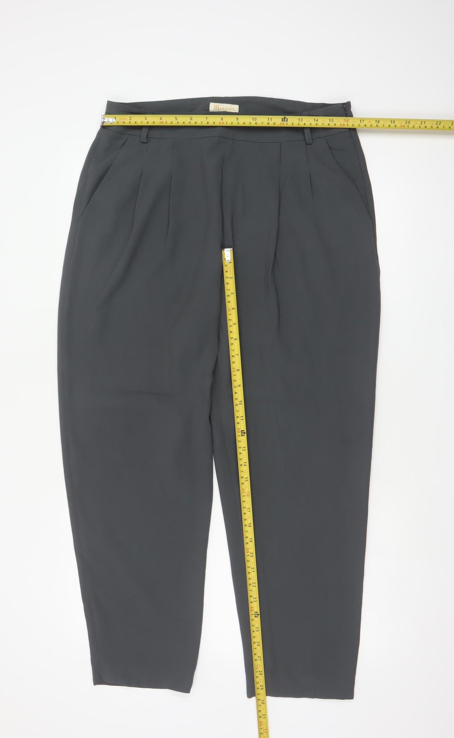 Monsoon Women Black UK 14 Tapered Pleated Dress Trousers