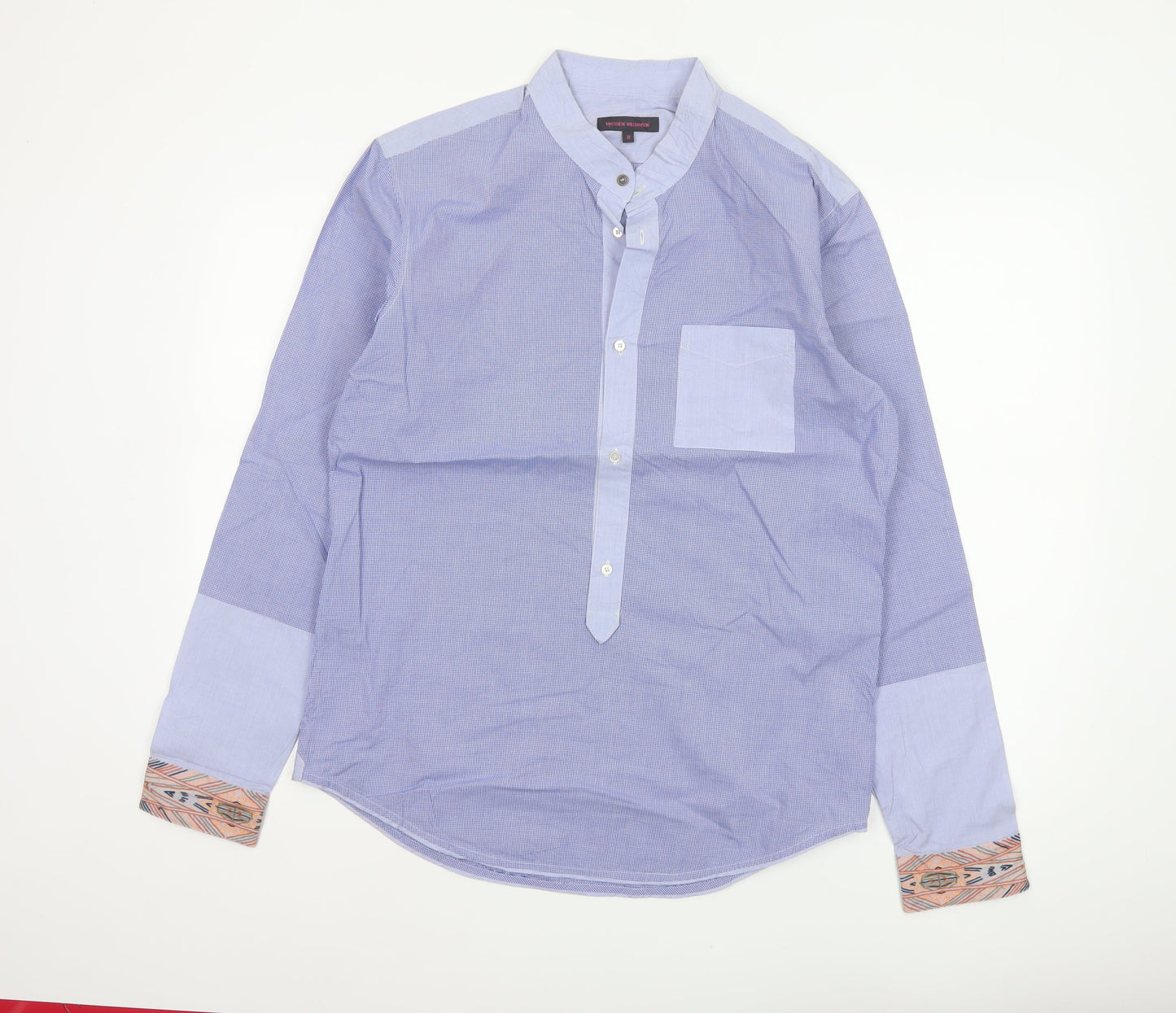 Matthew Williamson Men’s Blue Check Cotton Shirt Size 38 Aztec Trim