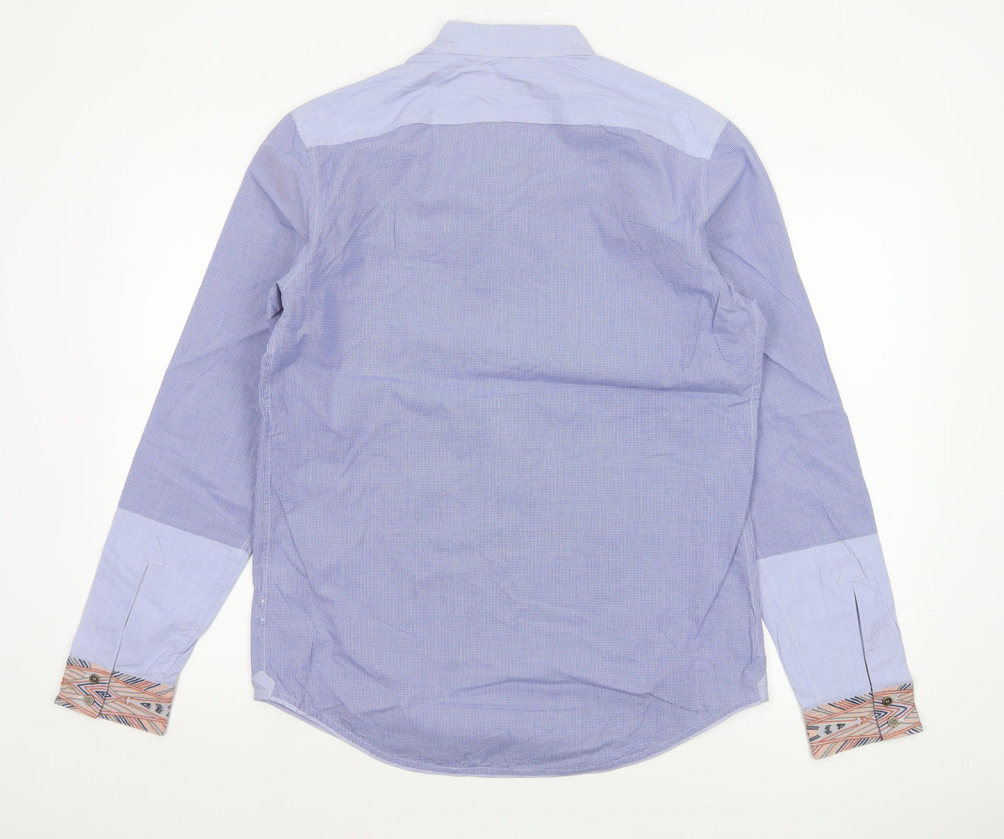 Matthew Williamson Men’s Blue Check Cotton Shirt Size 38 Aztec Trim