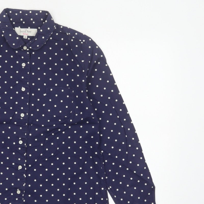 The Savile Row Company Women Blue Polka Dot Size 14 Button-Up Shirt