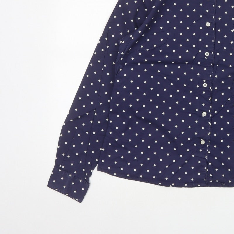 The Savile Row Company Women Blue Polka Dot Size 14 Button-Up Shirt