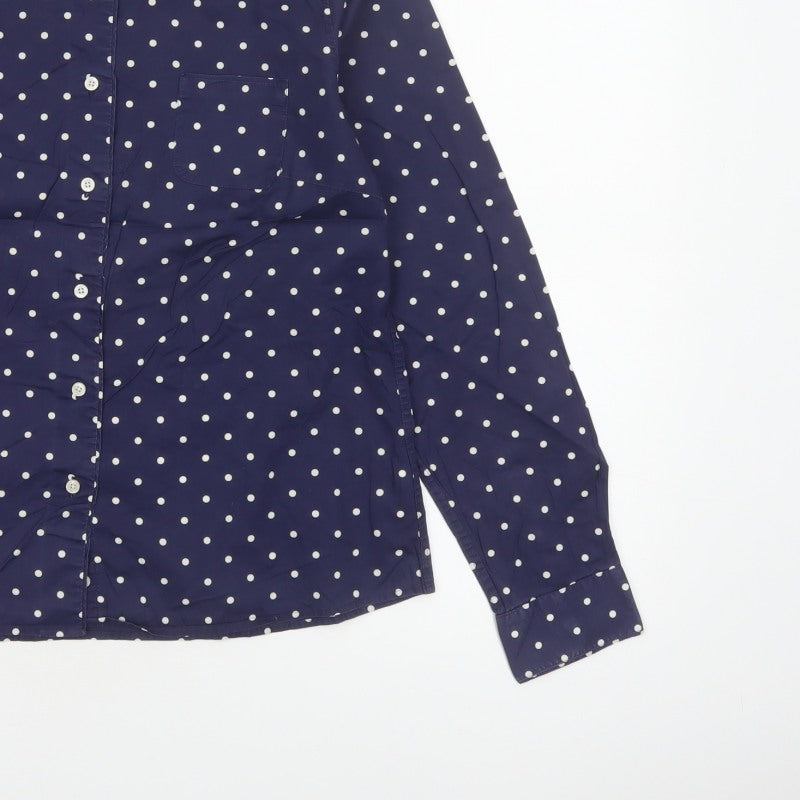 The Savile Row Company Women Blue Polka Dot Size 14 Button-Up Shirt