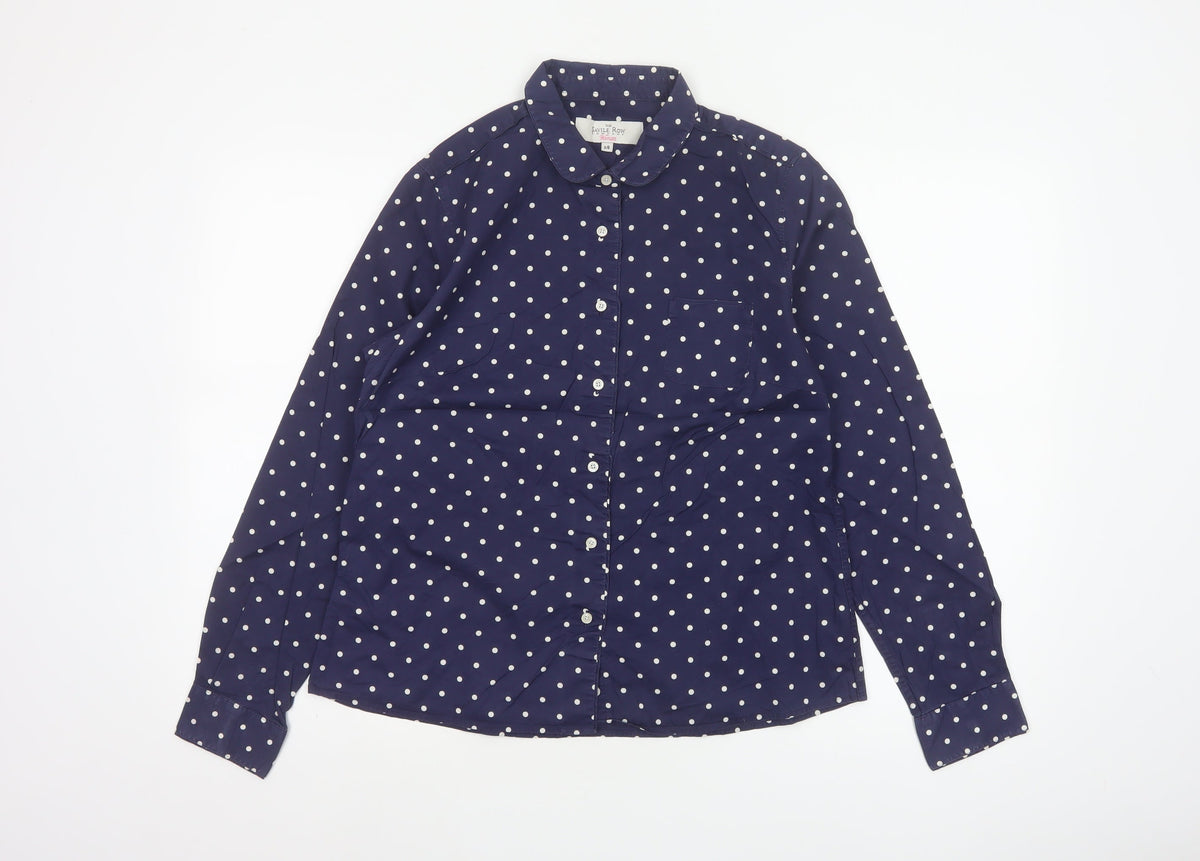 The Savile Row Company Women Blue Polka Dot Size 14 Button-Up Shirt