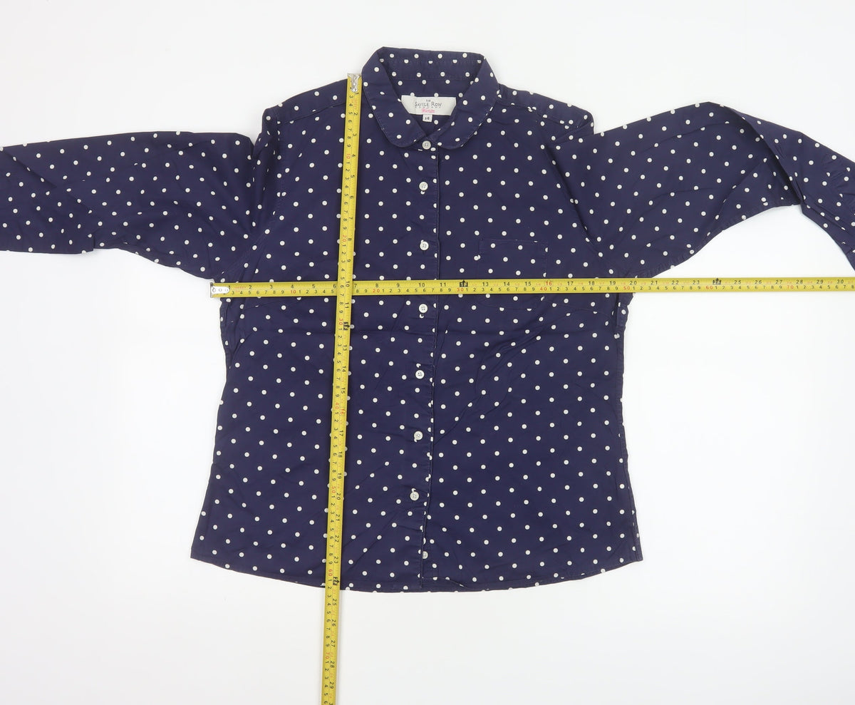 The Savile Row Company Women Blue Polka Dot Size 14 Button-Up Shirt
