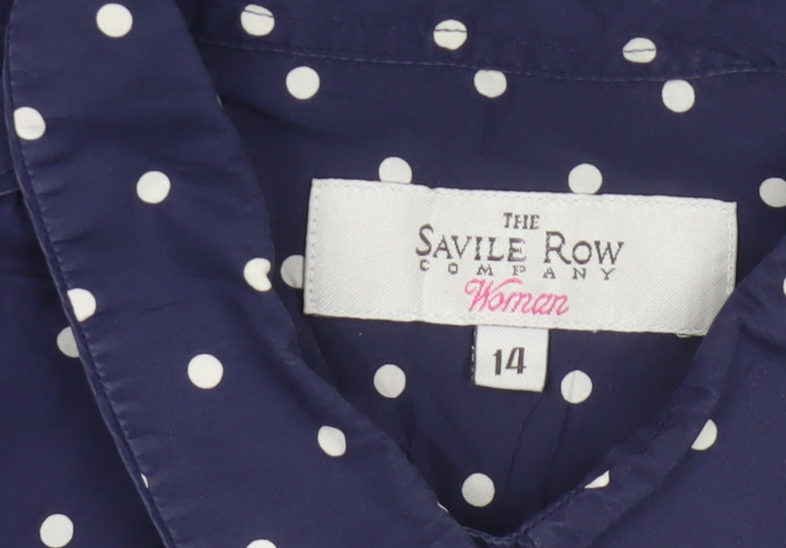 The Savile Row Company Women Blue Polka Dot Size 14 Button-Up Shirt