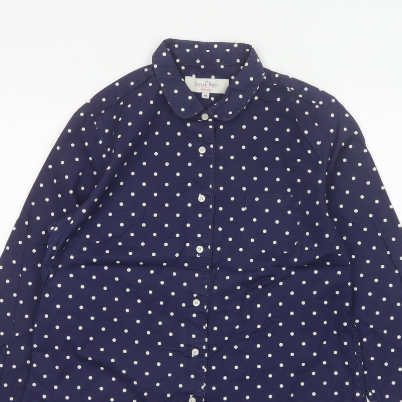 The Savile Row Company Women Blue Polka Dot Size 14 Button-Up Shirt