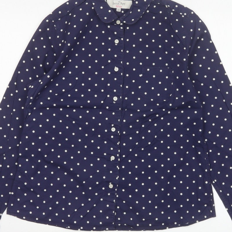 The Savile Row Company Women Blue Polka Dot Size 14 Button-Up Shirt