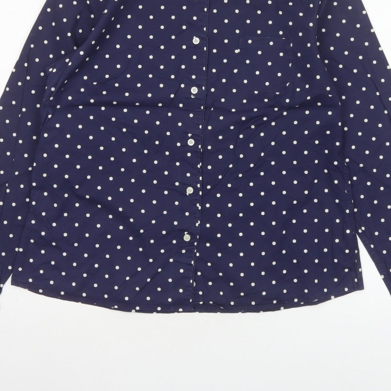 The Savile Row Company Women Blue Polka Dot Size 14 Button-Up Shirt