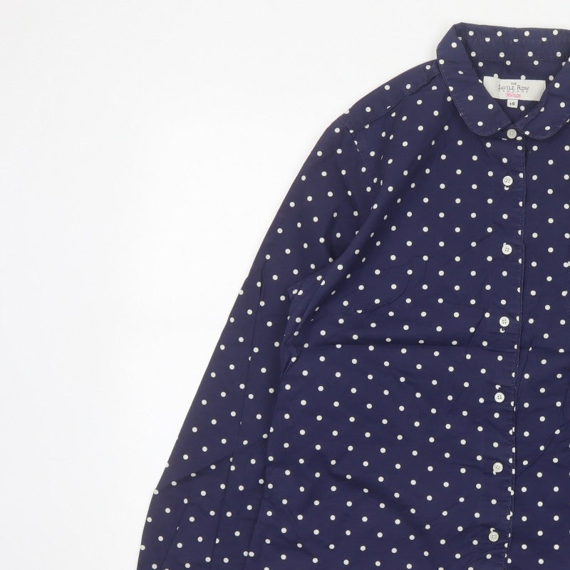 The Savile Row Company Women Blue Polka Dot Size 14 Button-Up Shirt