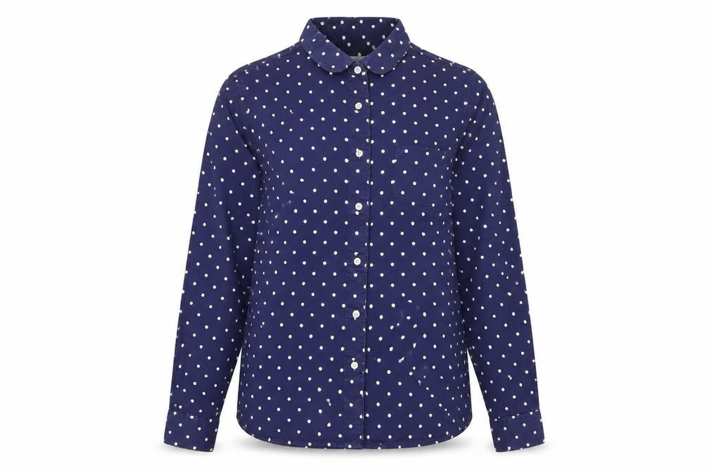 The Savile Row Company Women Blue Polka Dot Size 14 Button-Up Shirt