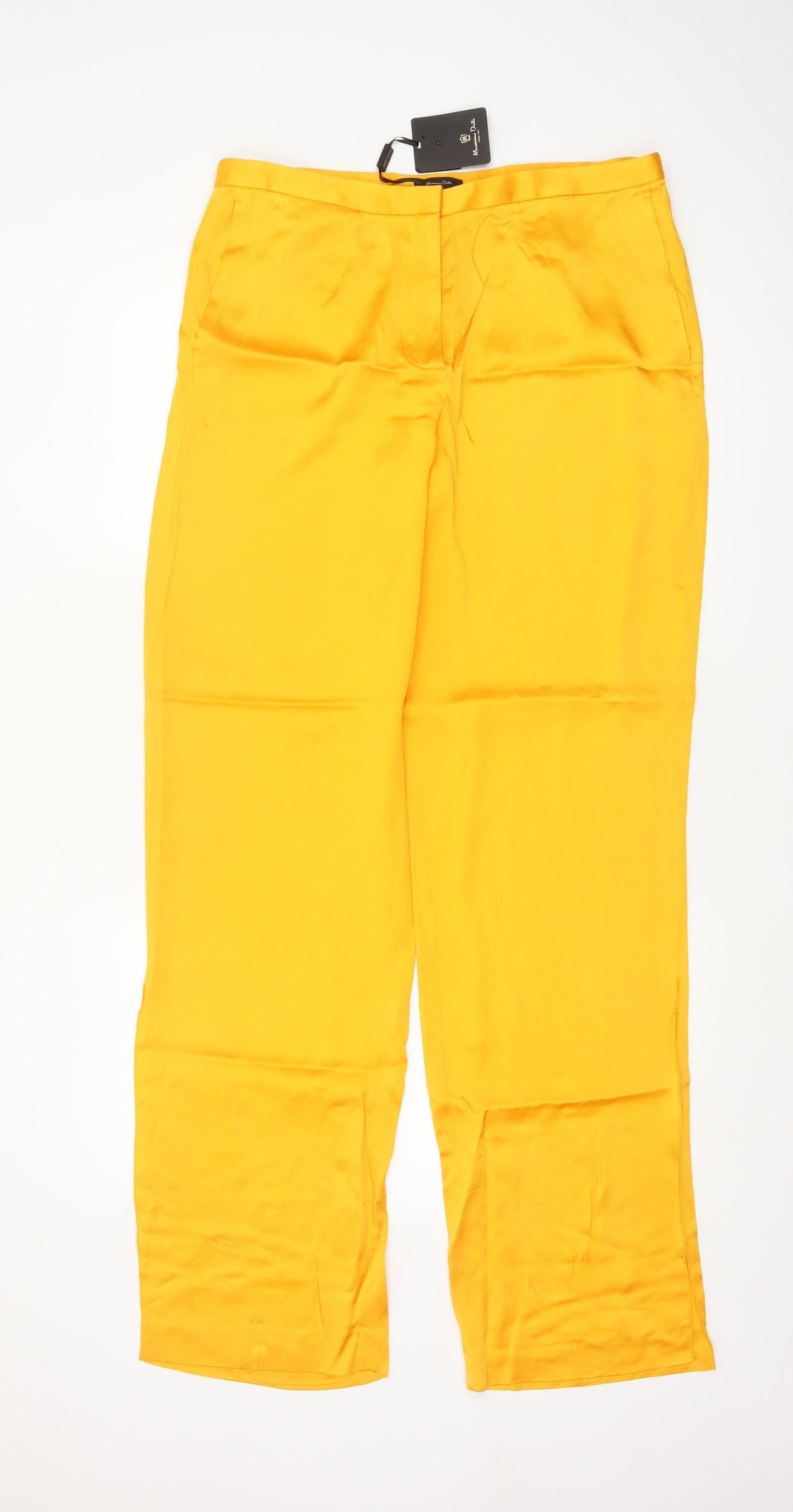 Massimo Dutti Women Yellow UK 12 Wide-Leg Tailored Dress Trousers