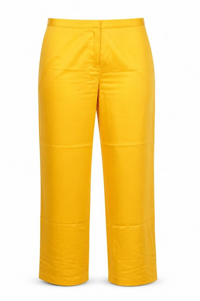 Front view of Massimo Dutti Women Yellow UK 12 Wide-Leg Tailored Dress Trousers