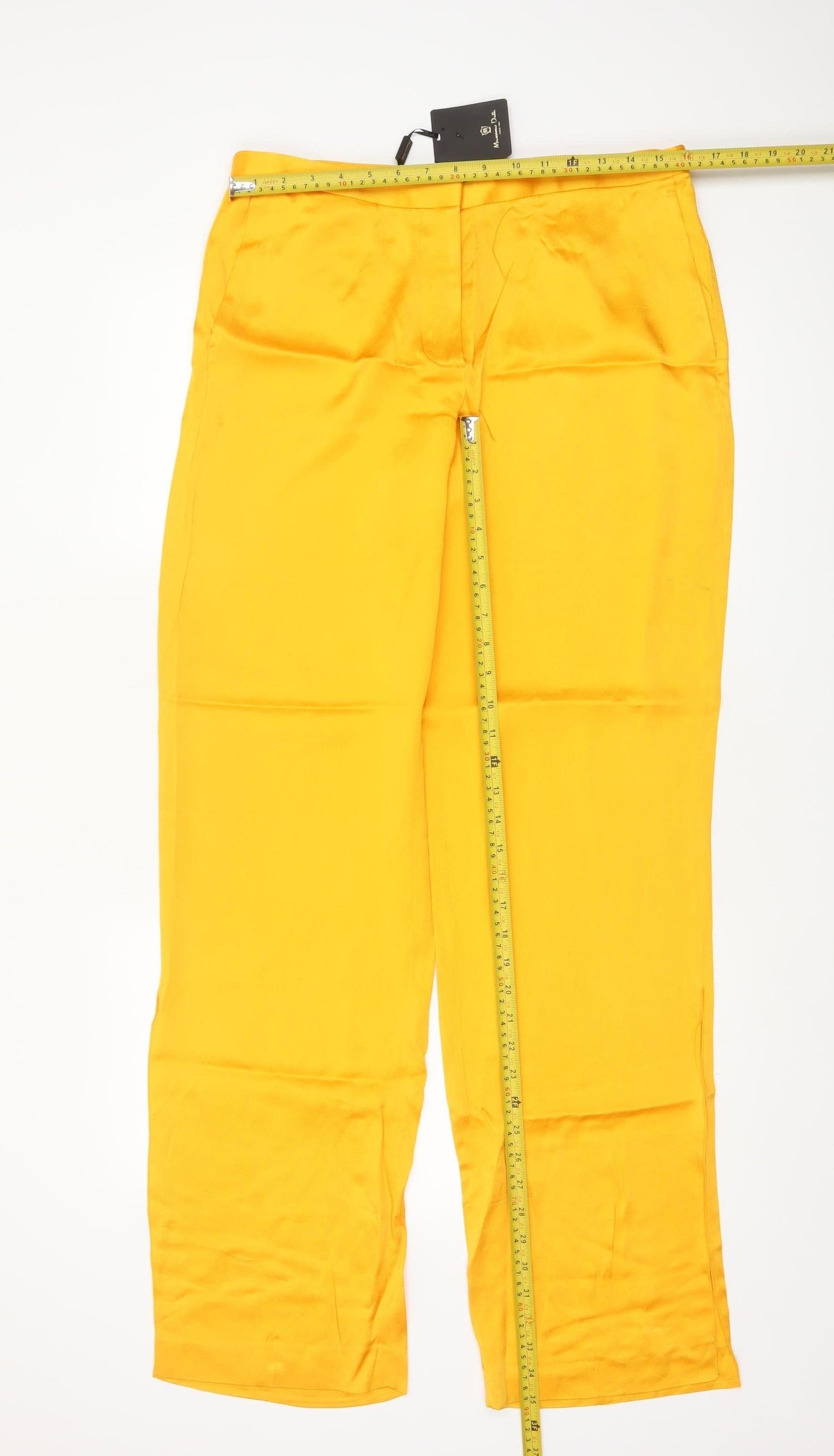Massimo Dutti Women Yellow UK 12 Wide-Leg Tailored Dress Trousers