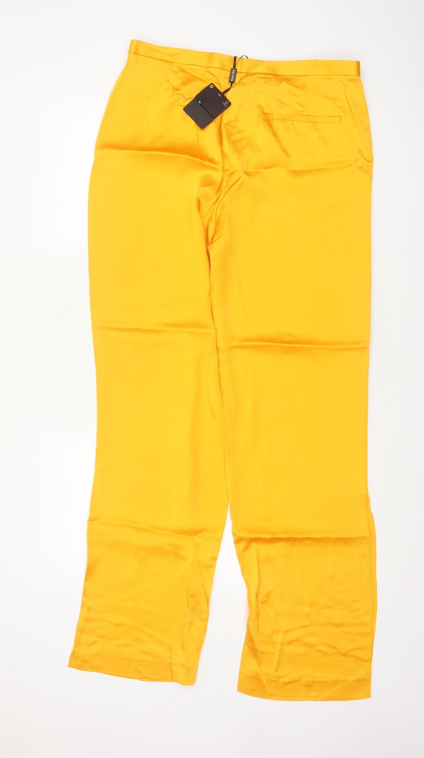 Massimo Dutti Women Yellow UK 12 Wide-Leg Tailored Dress Trousers