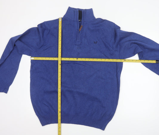 Crew Clothing Company Men Blue 2XL 1/2 Zip Cotton Cashmere Jumper